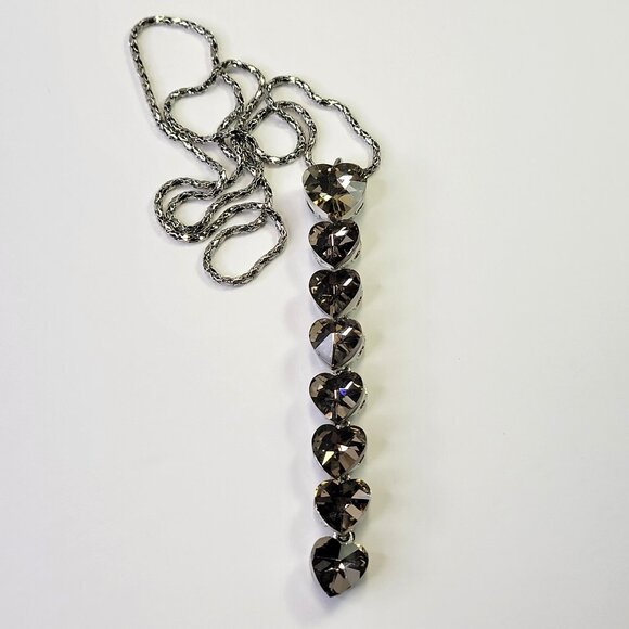 Crystal Heart Shape Pendants Necklace Long Statement Heart shape Necklace - Picture 1 of 8